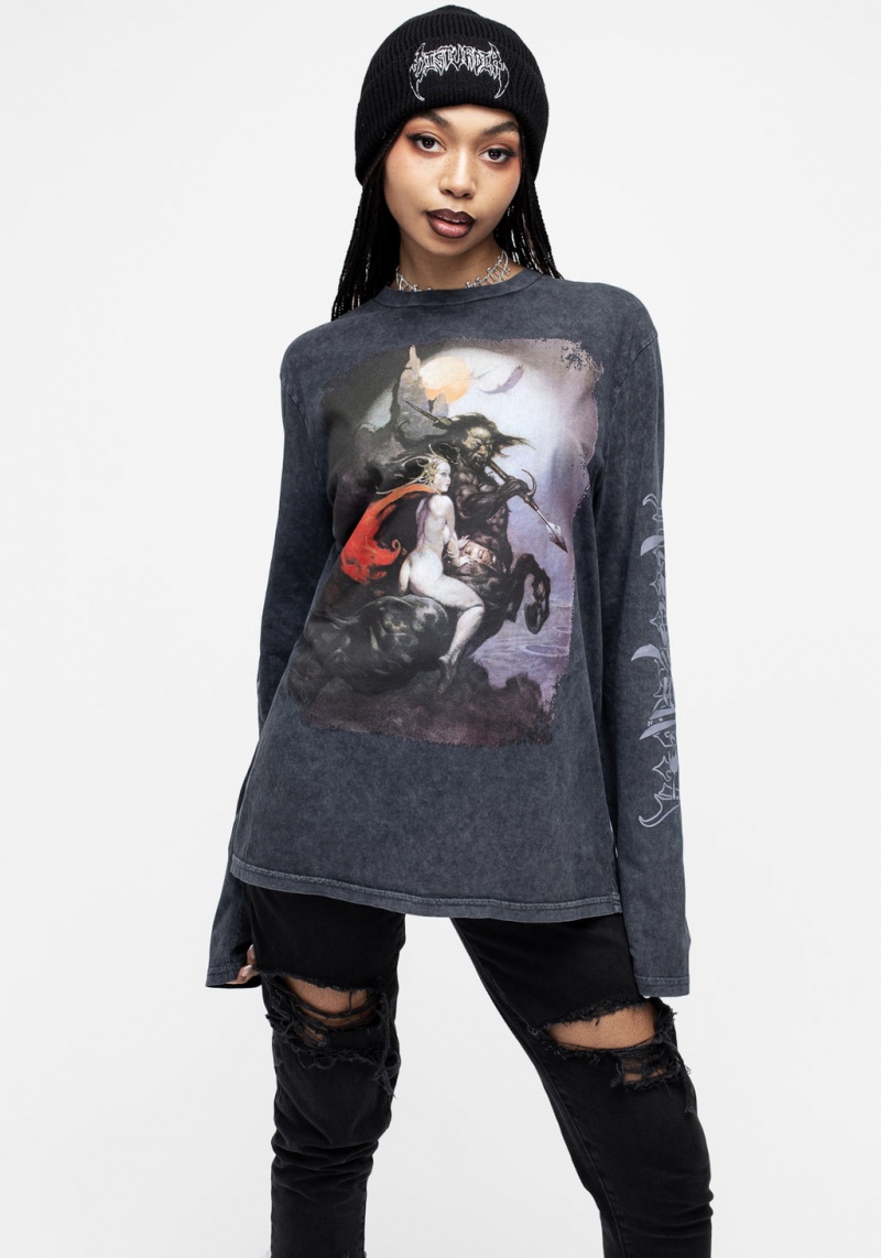 Disturbia Frazetta Moonmaid Long Sleeve T-Shirt | ZT5103428