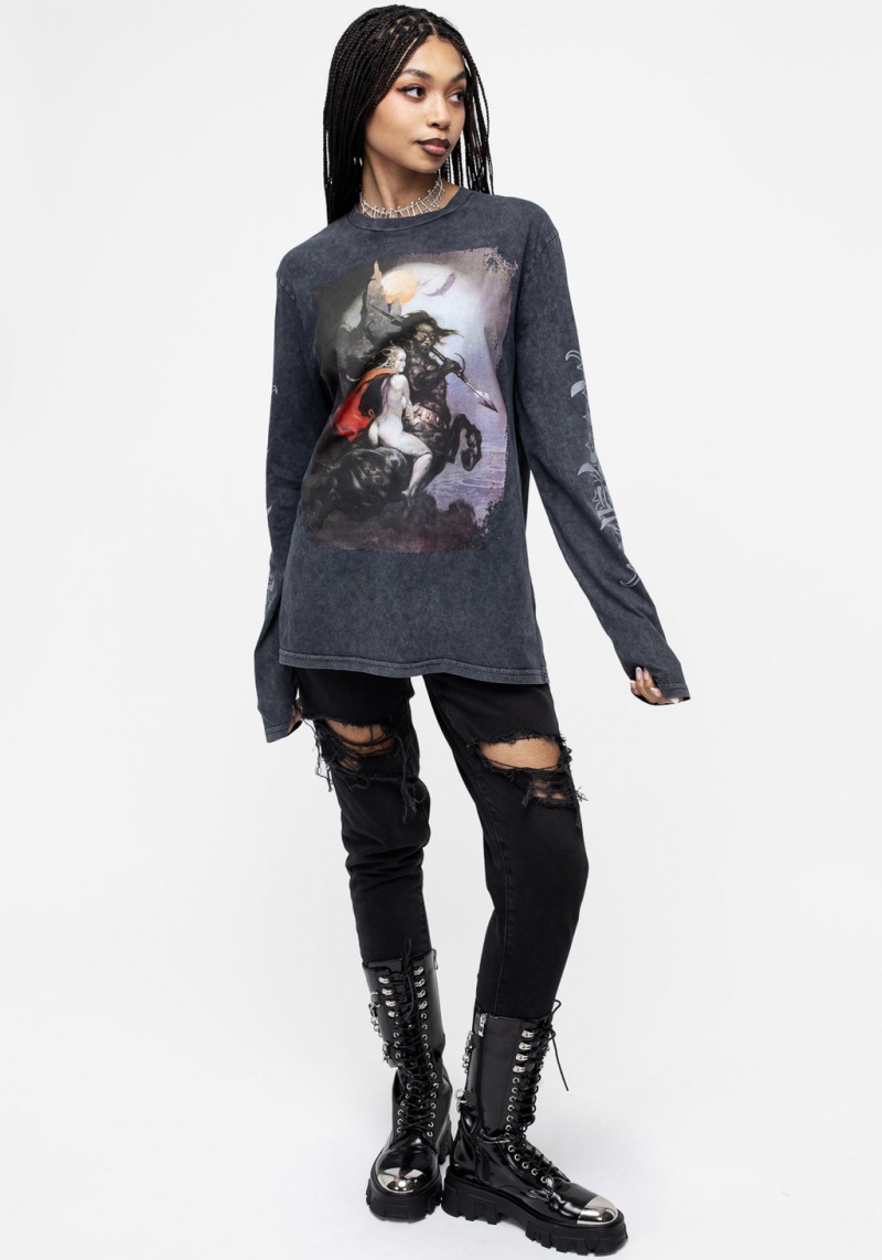 Disturbia Frazetta Moonmaid Long Sleeve T-Shirt | ZT5103428