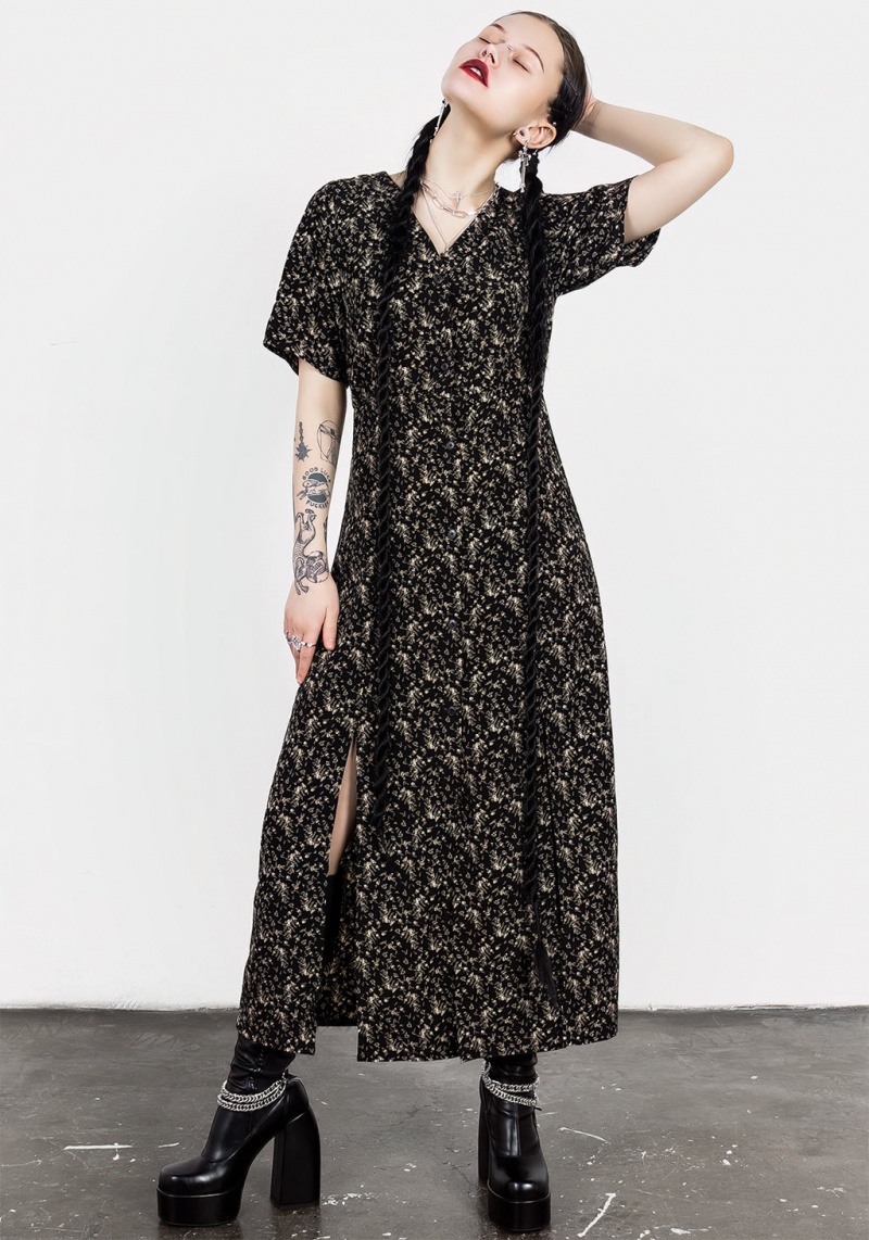 Disturbia Gardenia Print Button Down Midaxi Šaty | QF6137592