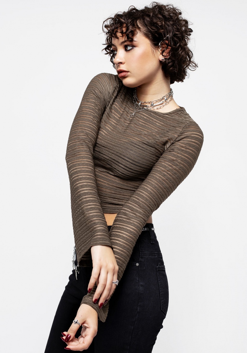 Disturbia Habundia Flared Sleeve Crop Top - Moss Stone | KR5237409