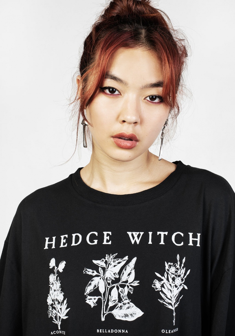 Disturbia Hedgewitch Black Garment Washed Oversized Tee Šaty | TX2073514