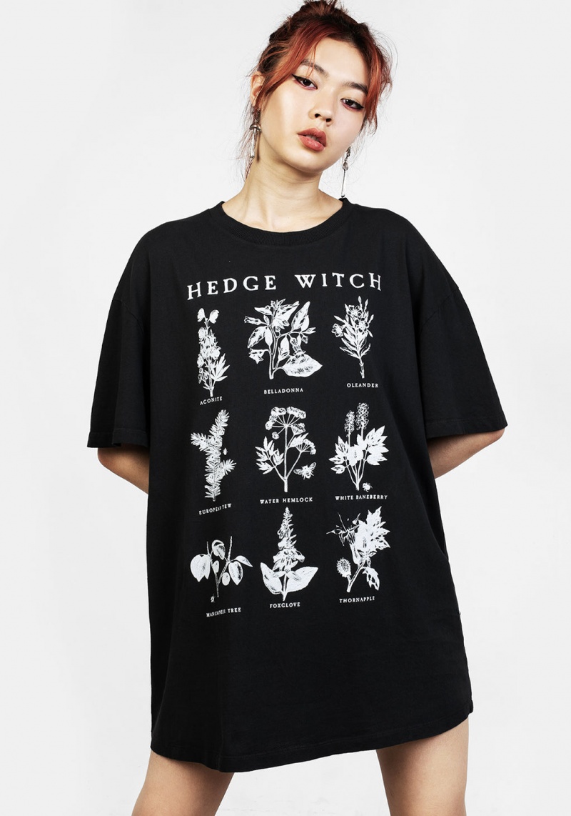 Disturbia Hedgewitch Black Garment Washed Oversized Tee Šaty | TX2073514