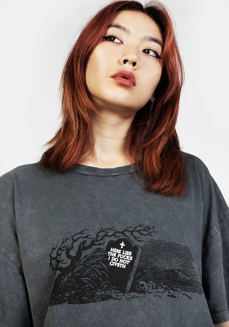 Disturbia Here Lies Grey Acid Wash Oversized Tee | JQ2746985