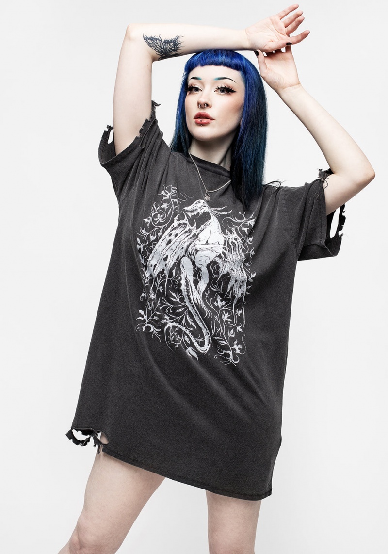 Disturbia Kilgharrah Unisex Distressed Acid Washed Tee Šaty | HU5326480