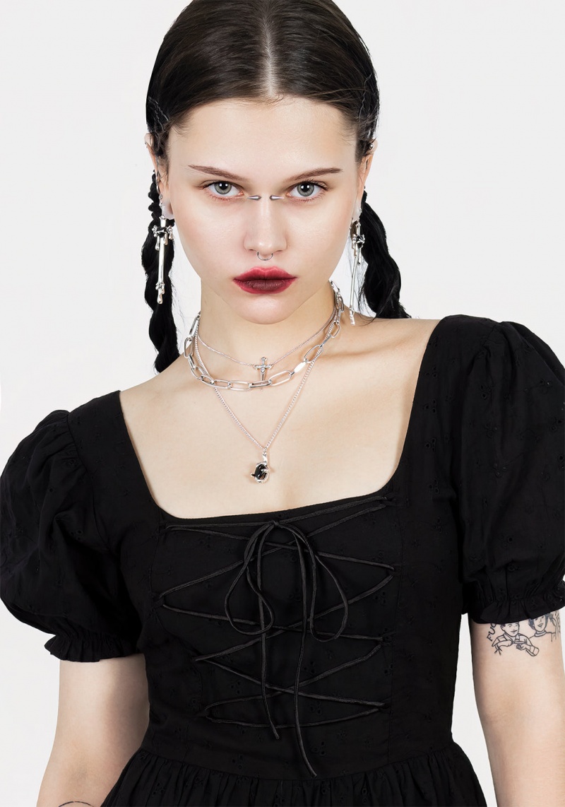 Disturbia Litha Krajkové Up Broderie Midi Šaty | RY8426093