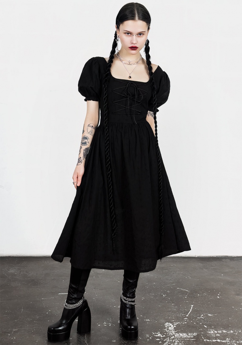 Disturbia Litha Krajkové Up Broderie Midi Šaty | RY8426093