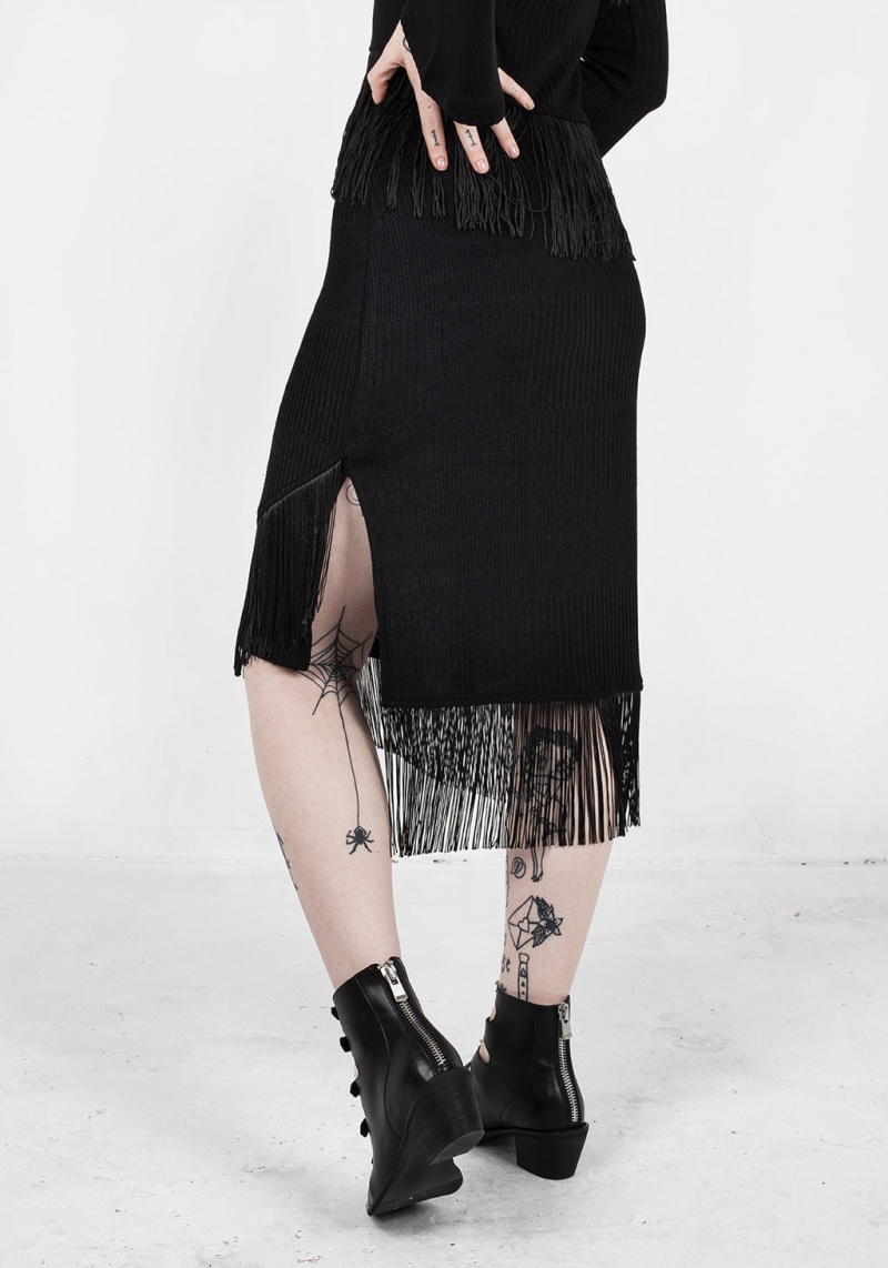 Disturbia Littlelies Midi Fringed Jersey Skirt | AU0467321