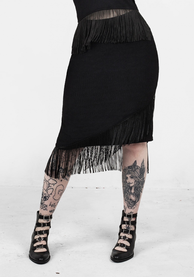 Disturbia Littlelies Midi Fringed Jersey Skirt | AU0467321