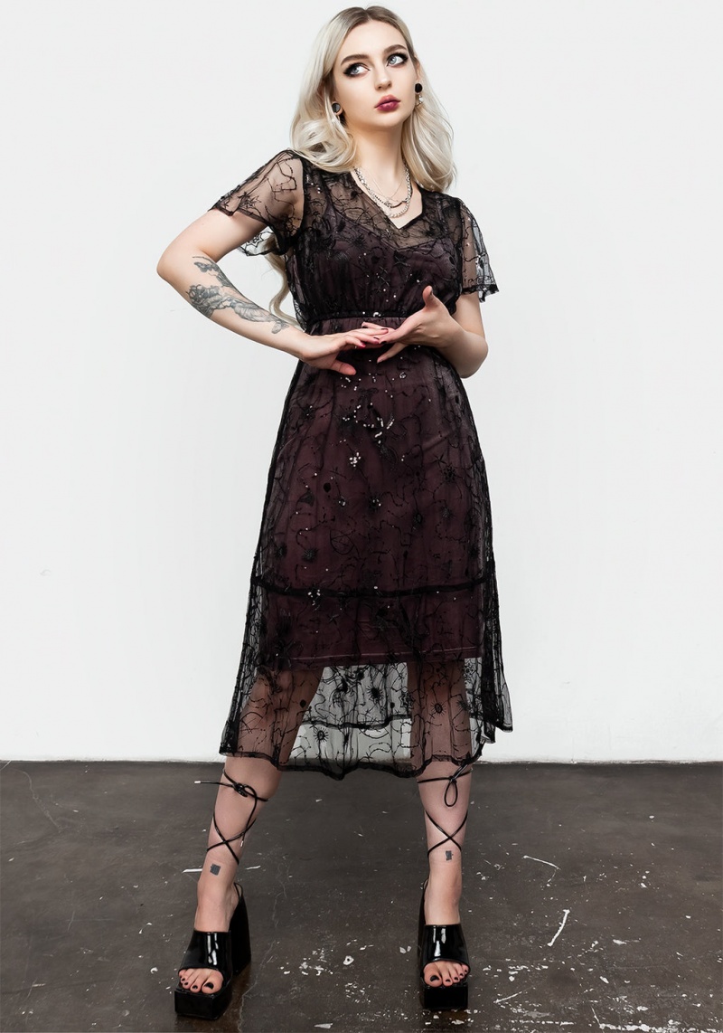 Disturbia Lune Sequined Tiered Velvet Slip Šaty | FU2836140