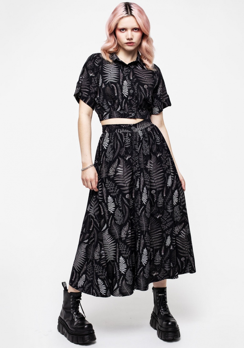 Disturbia Maidenhair Button Up Midi Skirt | IY0258761