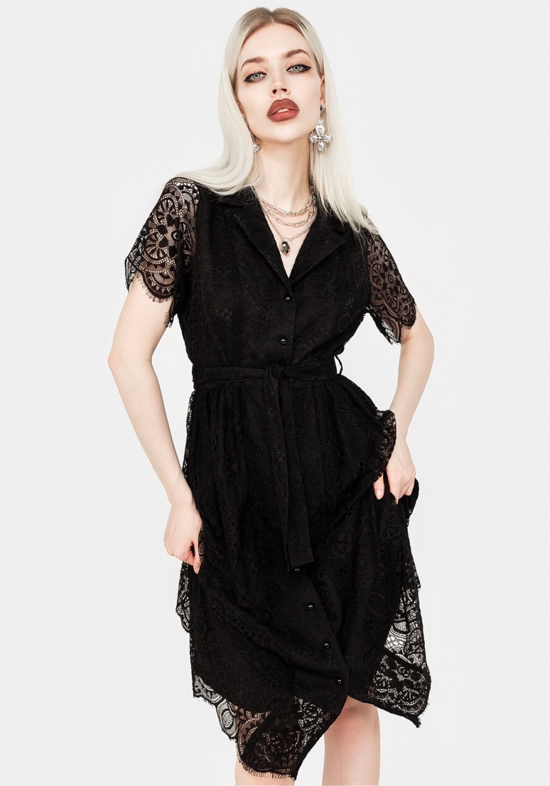 Disturbia Martyr Collar Krajkové Midi Shirt Šaty | MD5863249