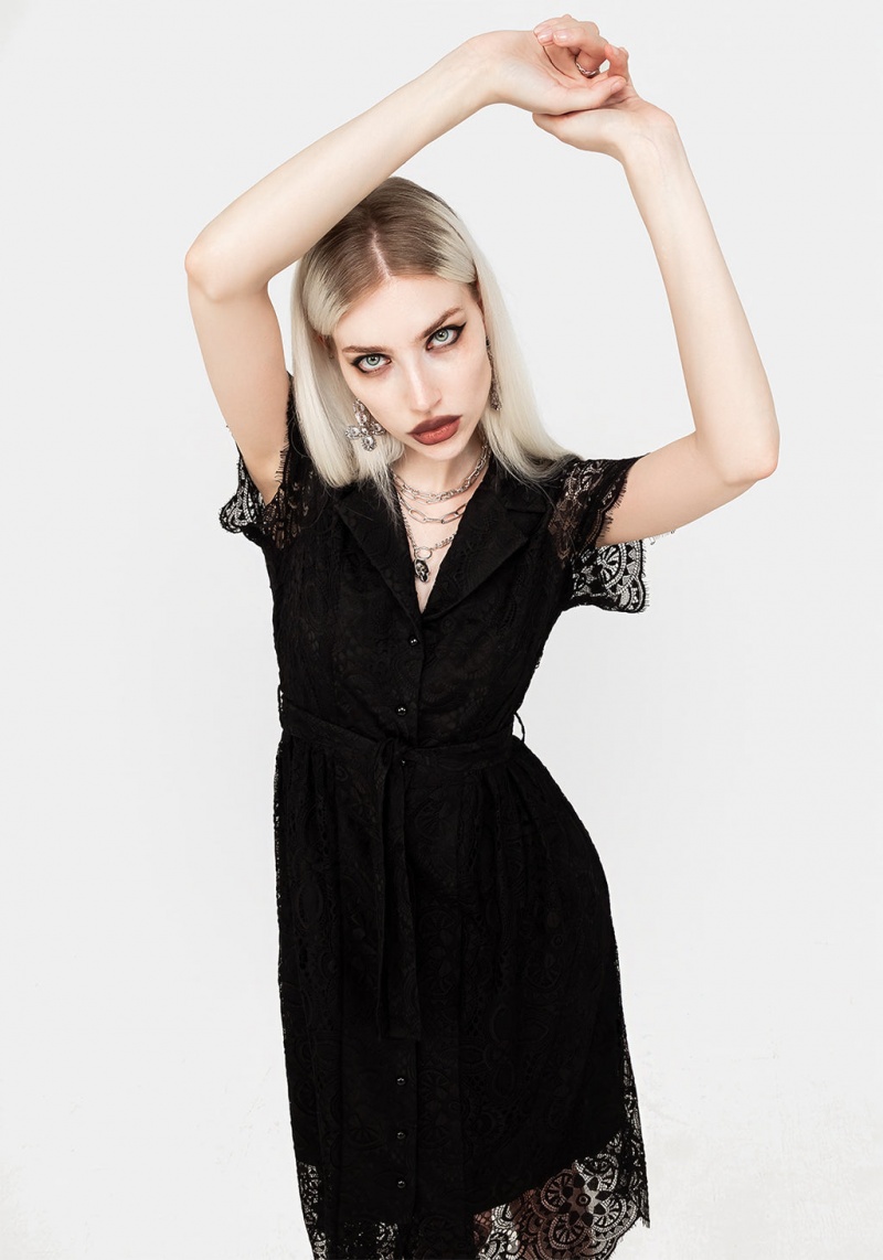 Disturbia Martyr Collar Krajkové Midi Shirt Šaty | MD5863249