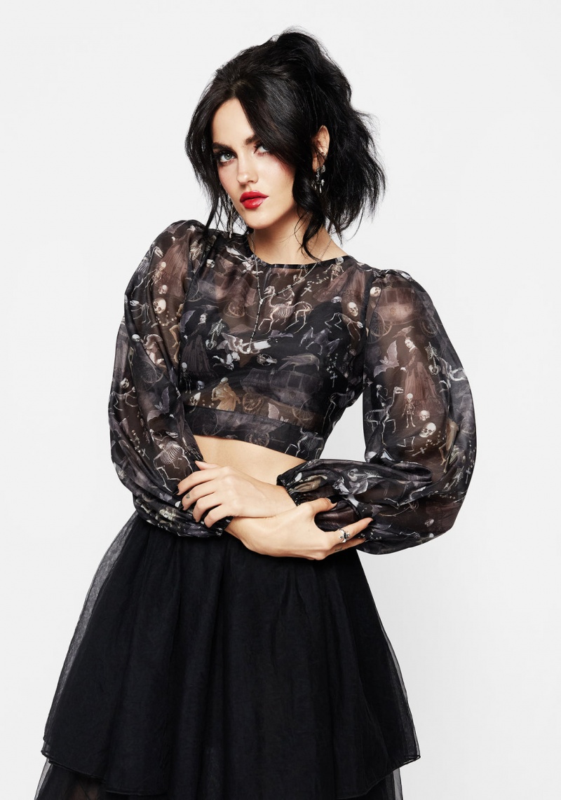 Disturbia Melancholia Puff Sleeve Tie Back Organza Crop Top | WE1683794