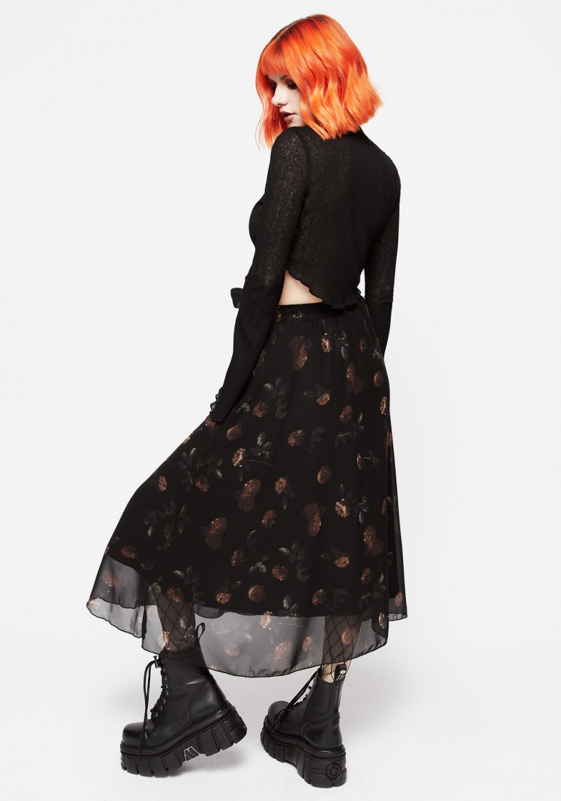 Disturbia Monica Floral Chiffon Midi Skirt | DH4985376