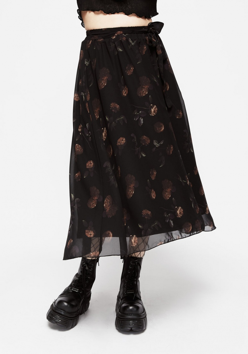 Disturbia Monica Floral Chiffon Midi Skirt | DH4985376