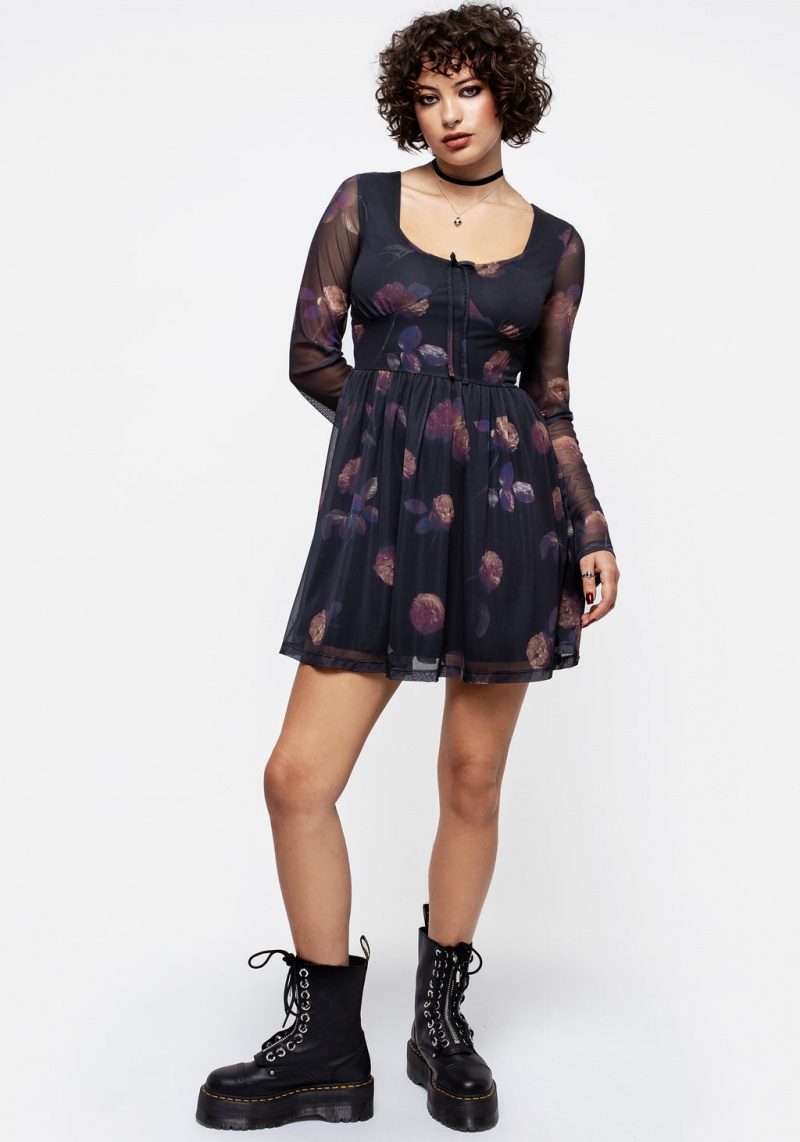 Disturbia Monica Floral Mesh Skater Šaty | IN9863407