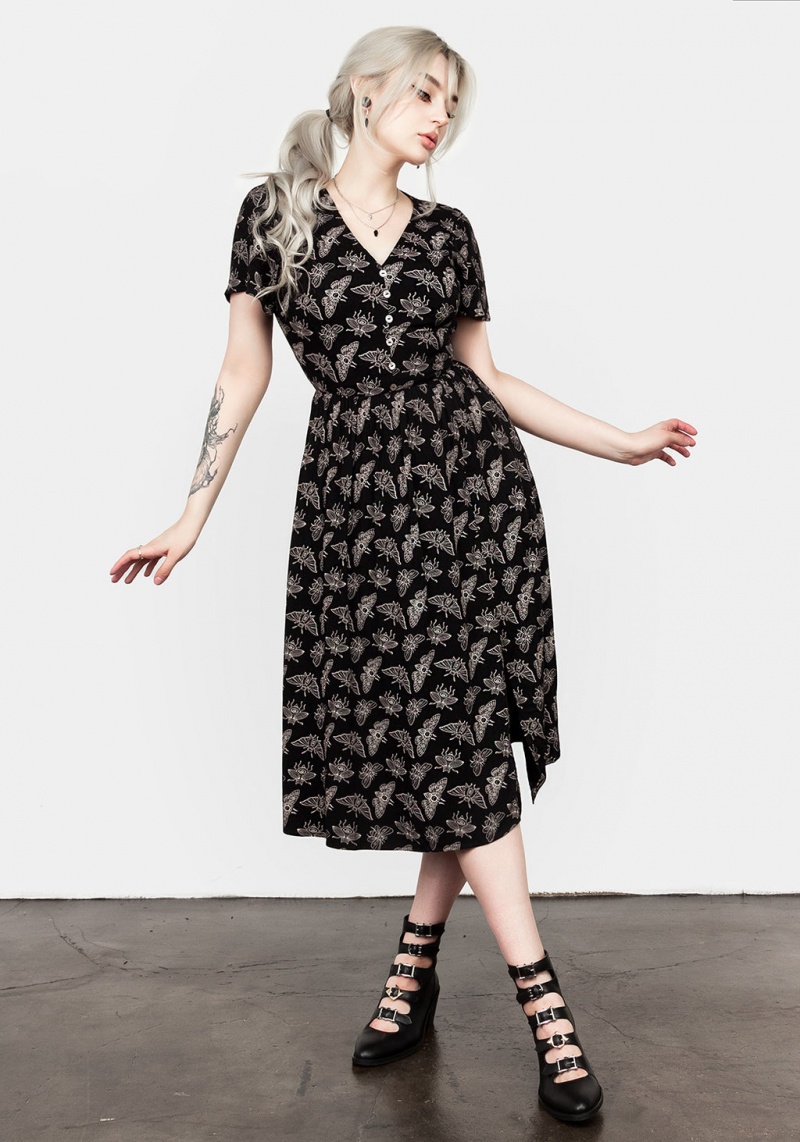 Disturbia Mortmoth Krátké Sleeve Midi Šaty | EG5207649