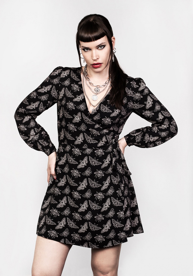 Disturbia Mortmoth Wrap Mini Šaty | MO6314285