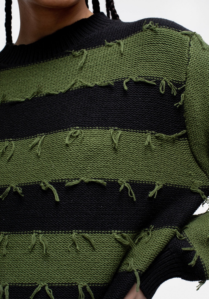 Disturbia Nancy Stripe Oversized Jumper - Green and Black | OH2306815