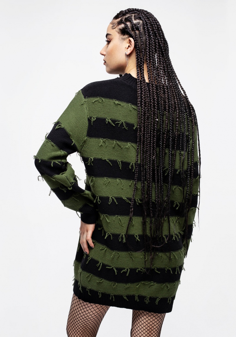 Disturbia Nancy Stripe Oversized Jumper - Green and Black | OH2306815