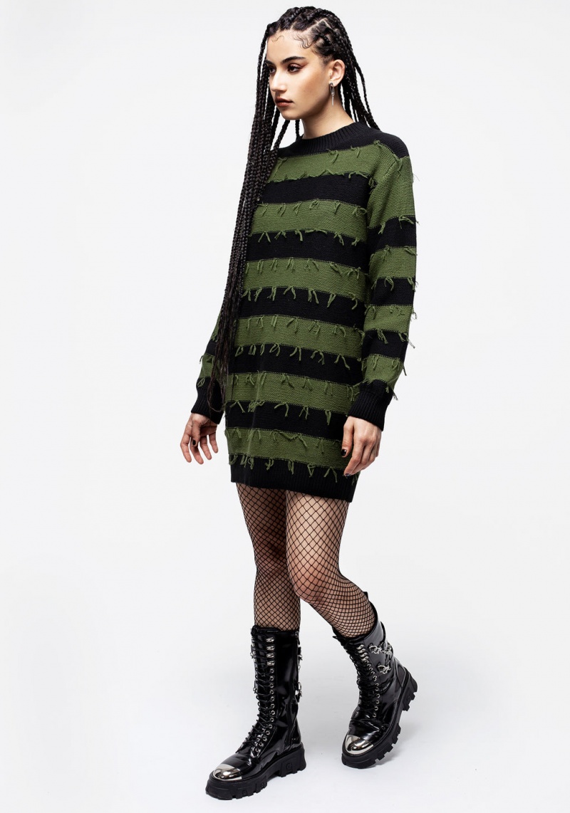 Disturbia Nancy Stripe Oversized Jumper - Green and Black | OH2306815