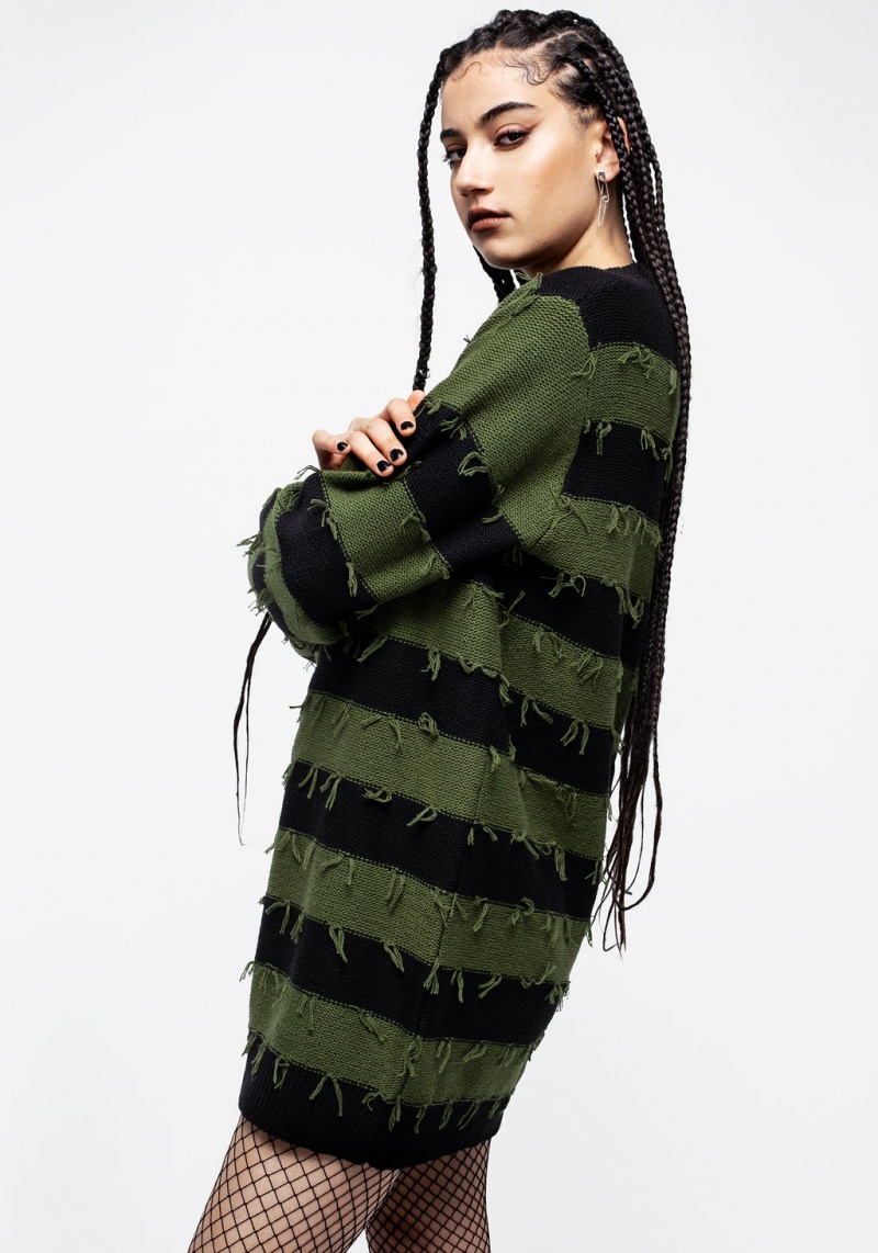 Disturbia Nancy Stripe Oversized Jumper - Green and Black | OH2306815