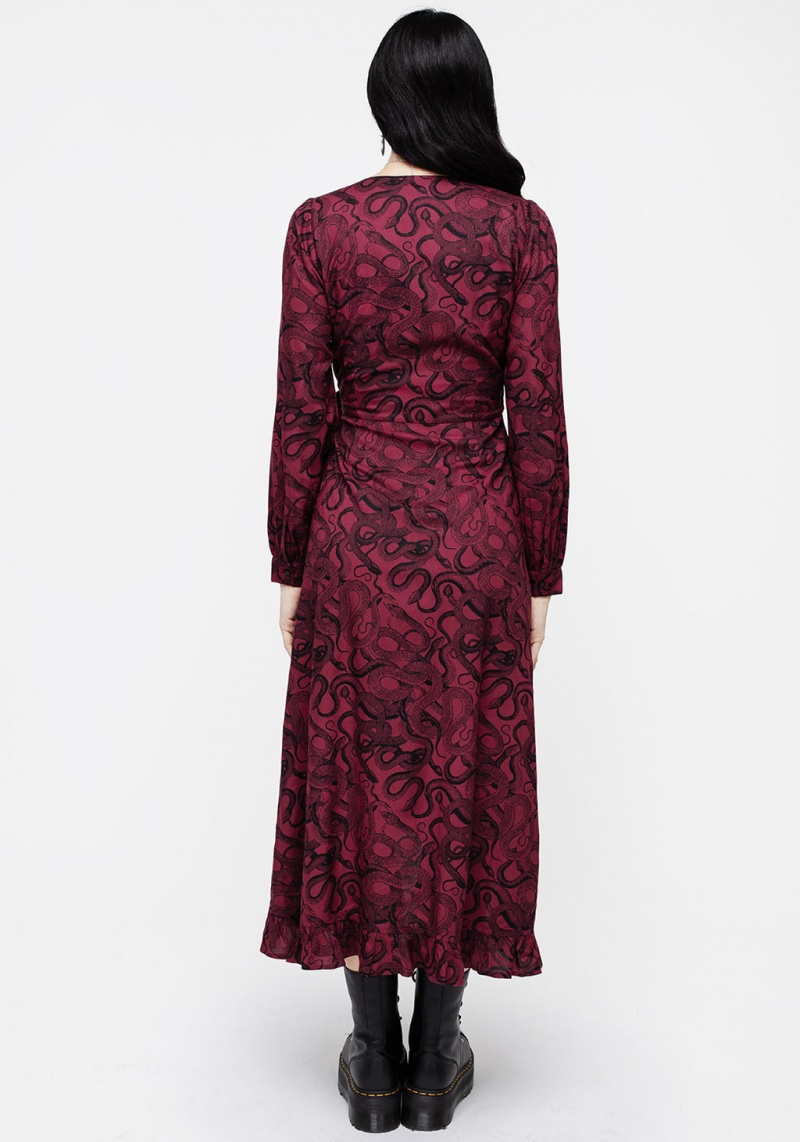 Disturbia Ophidia Snakes Print Wrap Maxi Šaty - Red | LX2347980