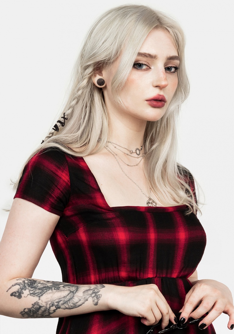 Disturbia Pennyroyal Red Check Šaty | GM1035246