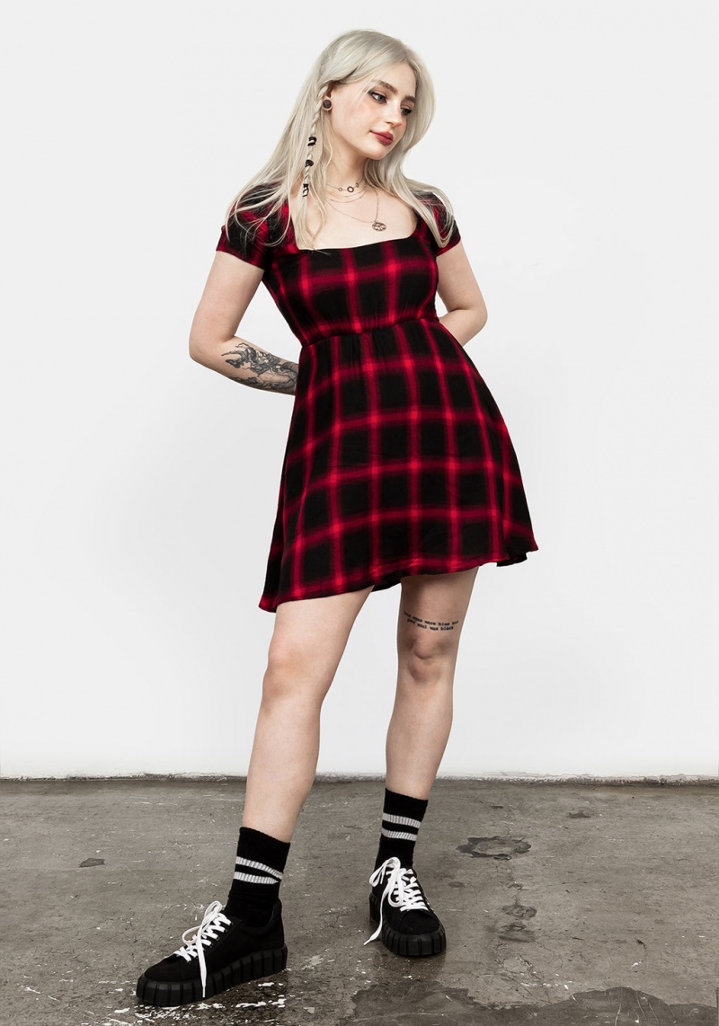 Disturbia Pennyroyal Red Check Šaty | GM1035246