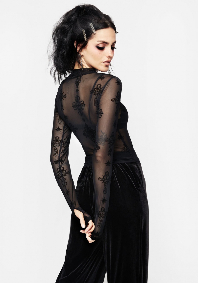 Disturbia Priestess Flocked Mesh Top | XB5721893