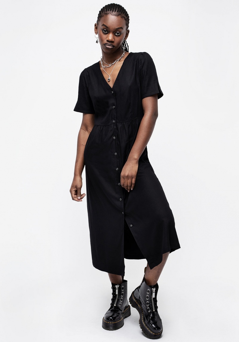 Disturbia Realm Button Down Midi Šaty - Midnight Black | PO2863594