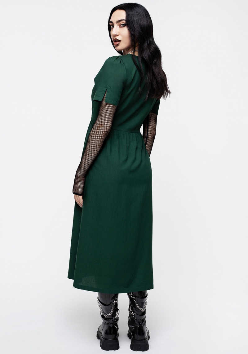 Disturbia Realm Button Down Midi Šaty - Sycamore Green | KB7495813