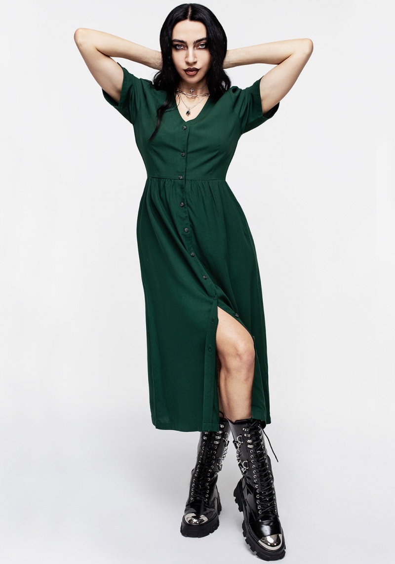 Disturbia Realm Button Down Midi Šaty - Sycamore Green | KB7495813