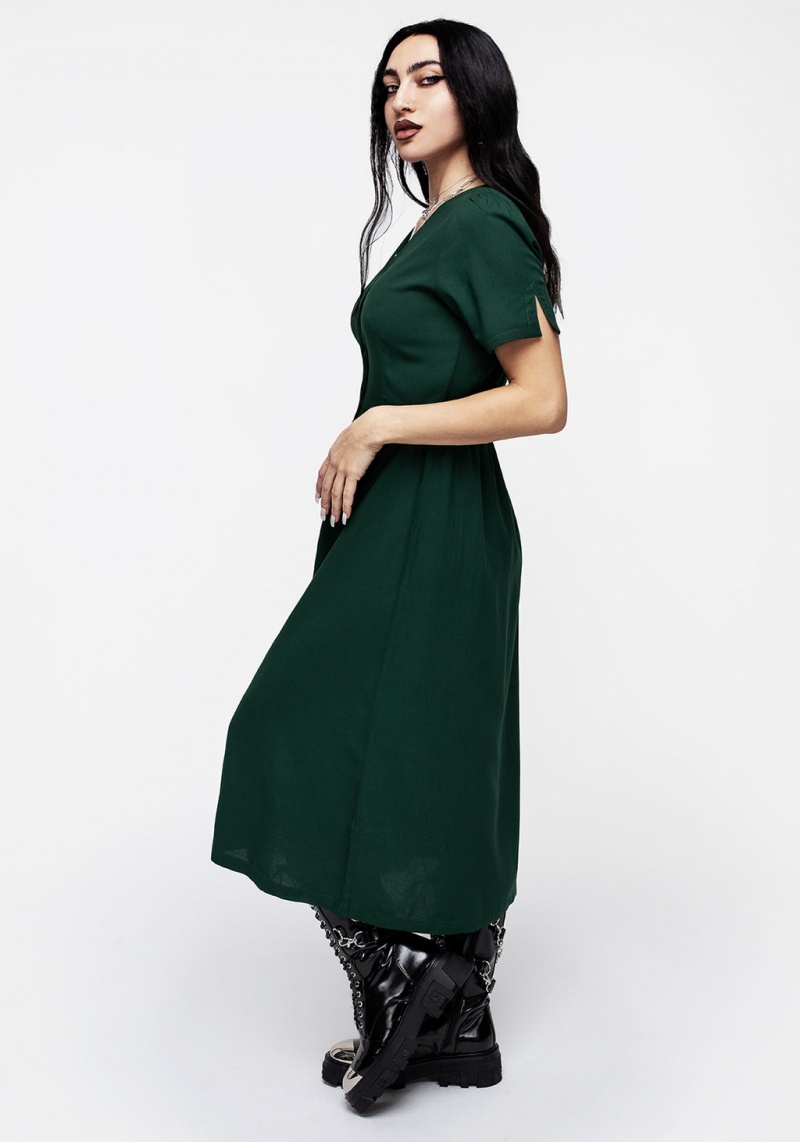 Disturbia Realm Button Down Midi Šaty - Sycamore Green | KB7495813