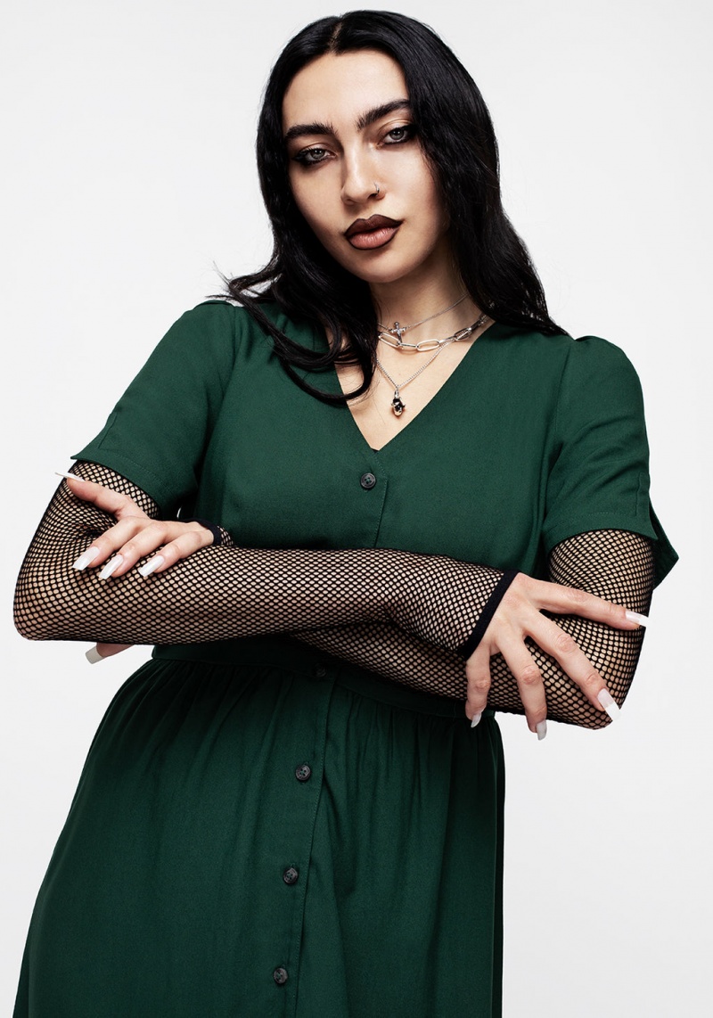 Disturbia Realm Button Down Midi Šaty - Sycamore Green | KB7495813