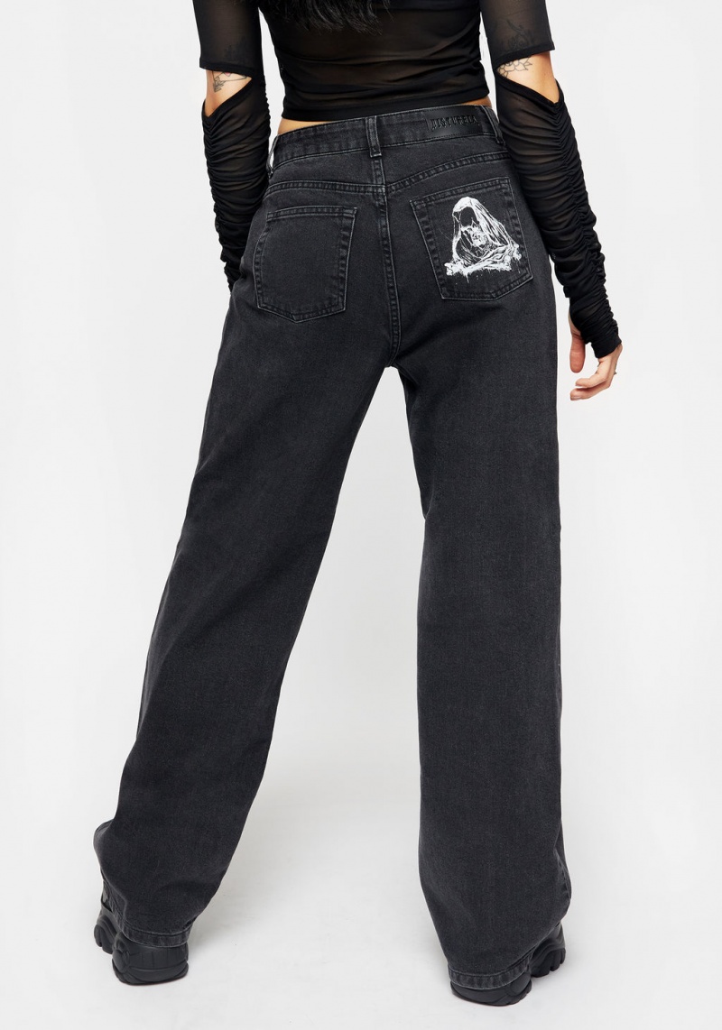 Disturbia Reaper Široké Leg Washed Jeans | OY5274198