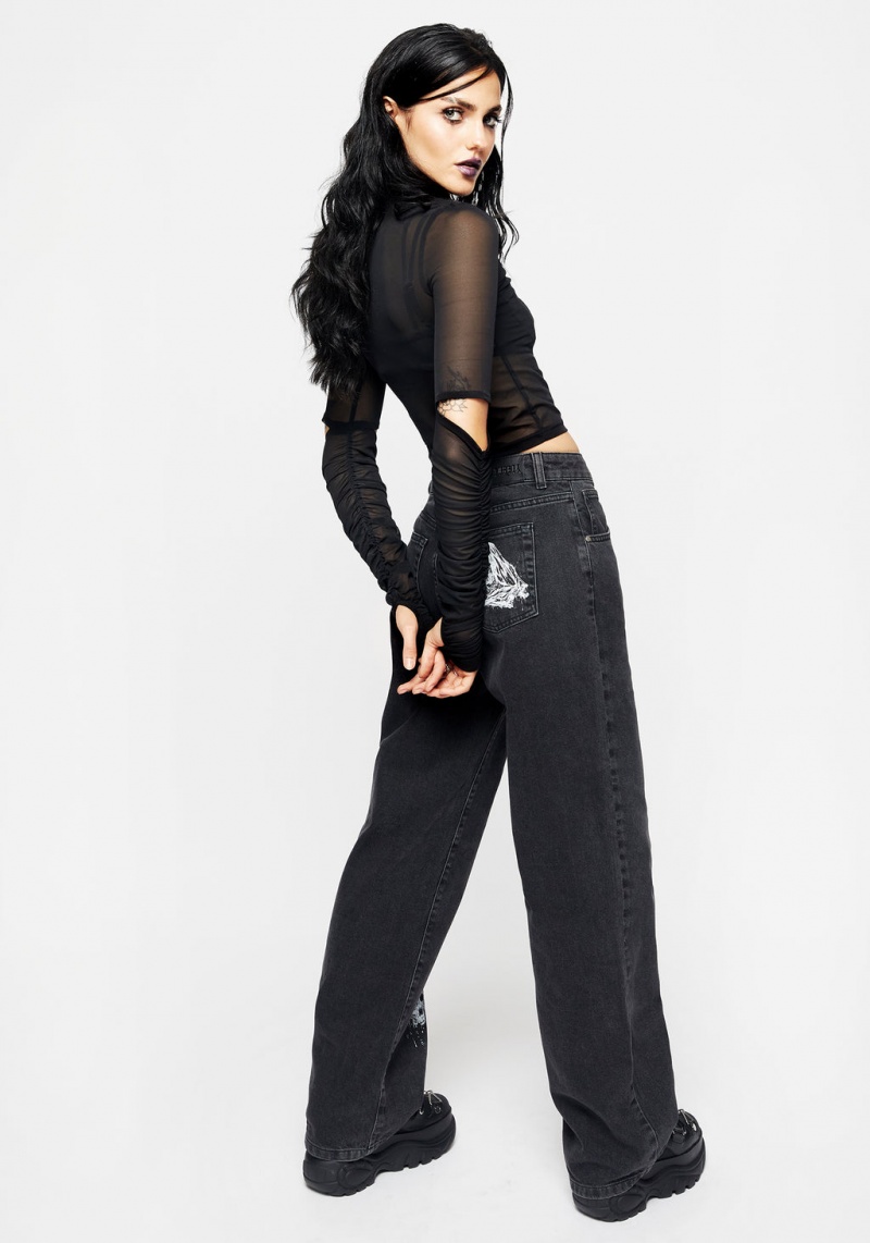 Disturbia Reaper Široké Leg Washed Jeans | OY5274198