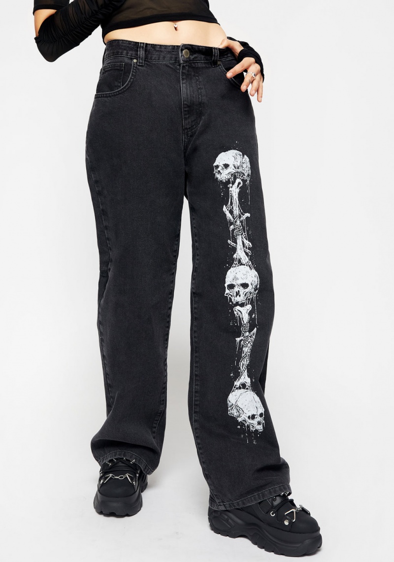 Disturbia Reaper Široké Leg Washed Jeans | OY5274198