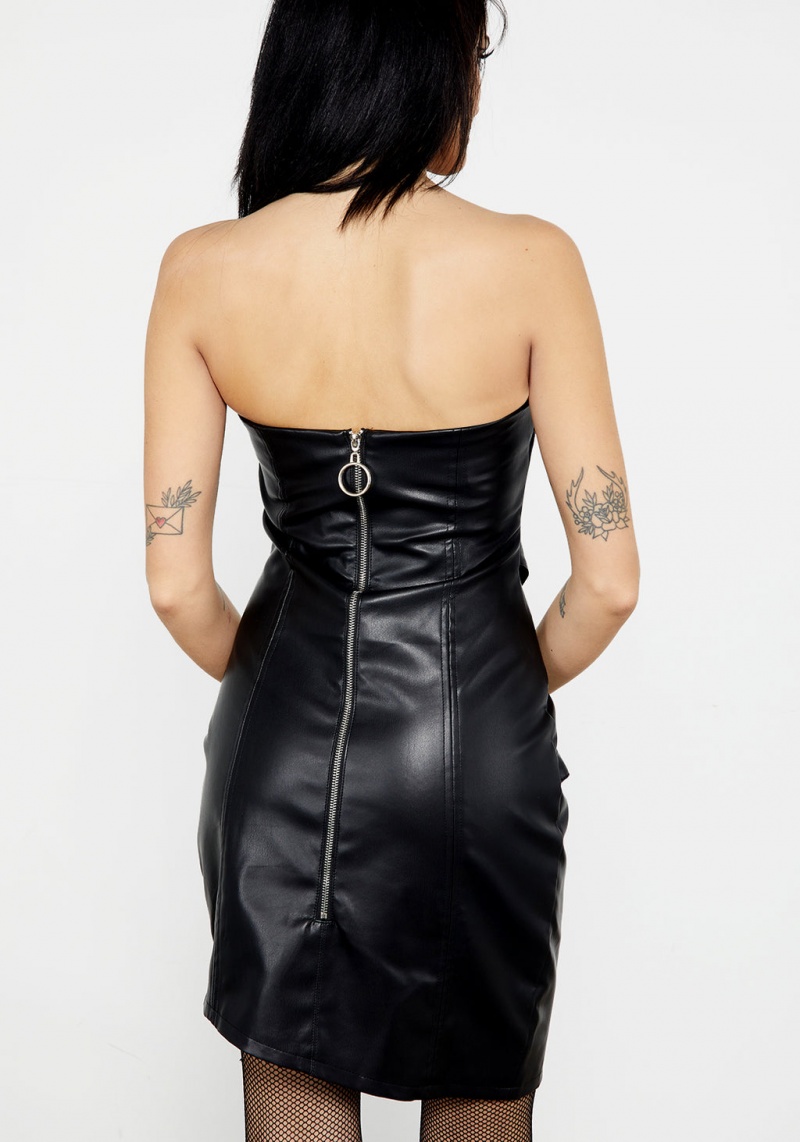 Disturbia Roxy Bondage PU Læder Šaty | AS3719526