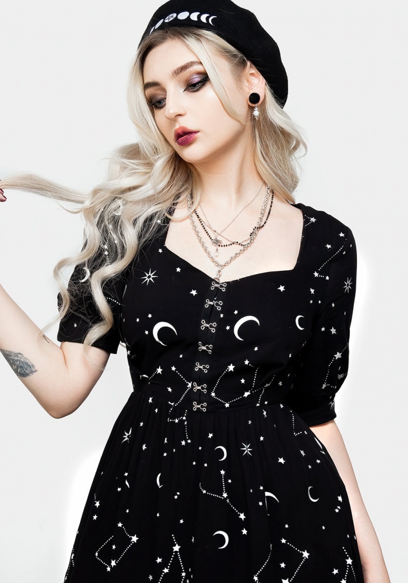 Disturbia Silver Celestial Print Sweetheart Midi Šaty | JP2591763