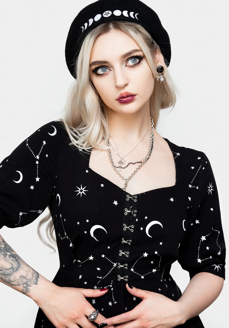 Disturbia Silver Celestial Print Sweetheart Midi Šaty | JP2591763