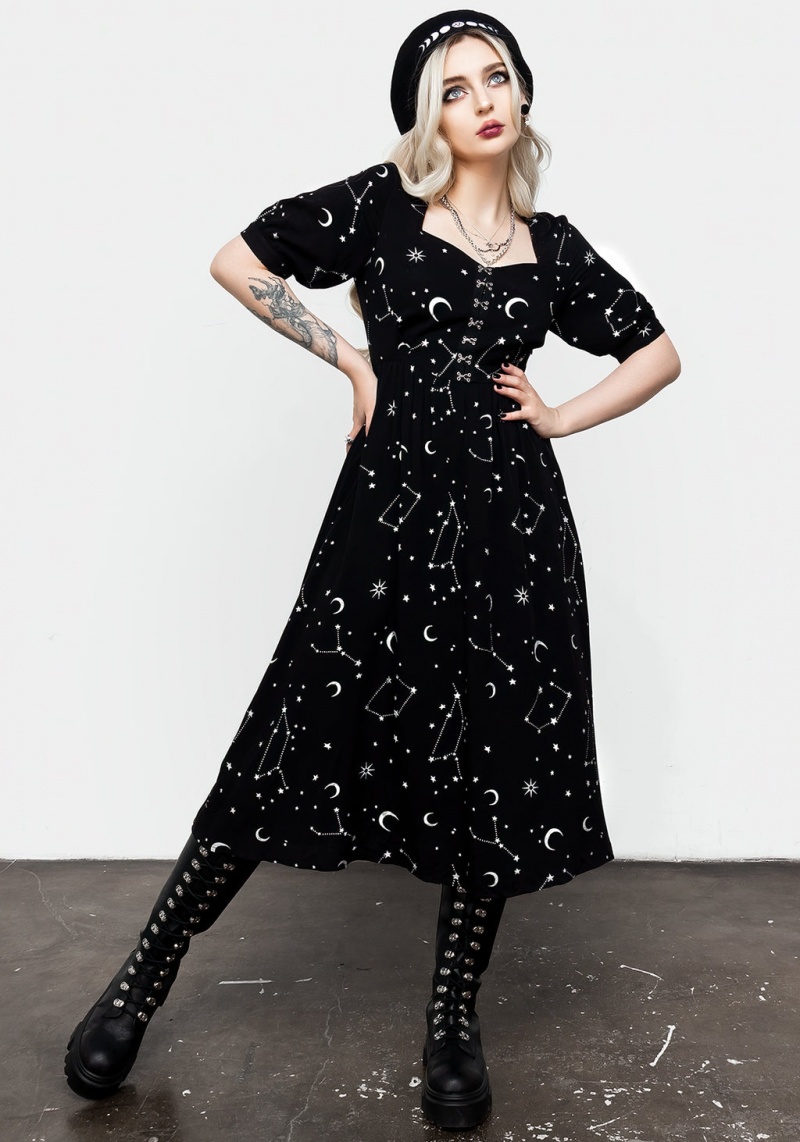 Disturbia Silver Celestial Print Sweetheart Midi Šaty | JP2591763