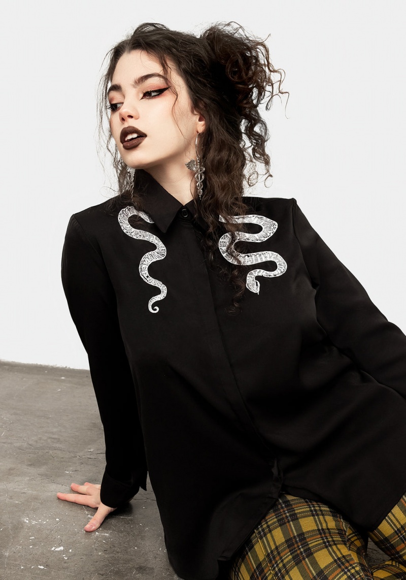 Disturbia Slither Embroidered Snake Shirt | IU0847635