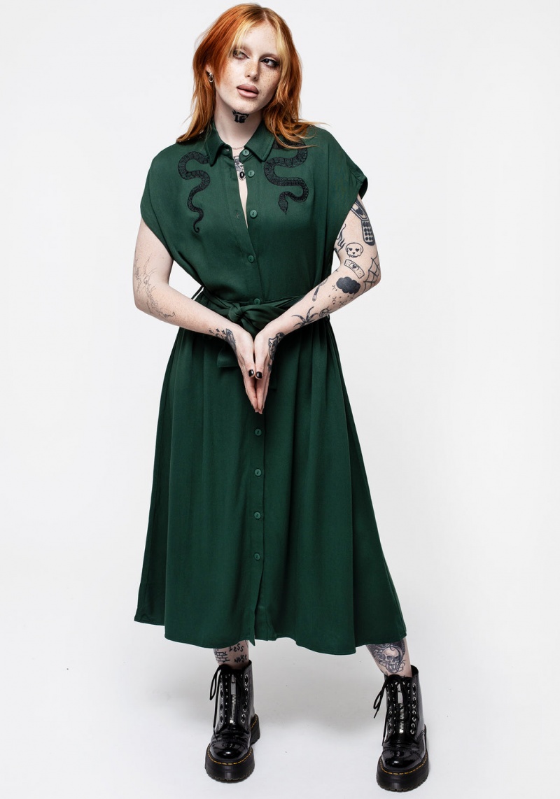 Disturbia Slither Relaxed Midi Shirt Šaty - Green | IP3054876