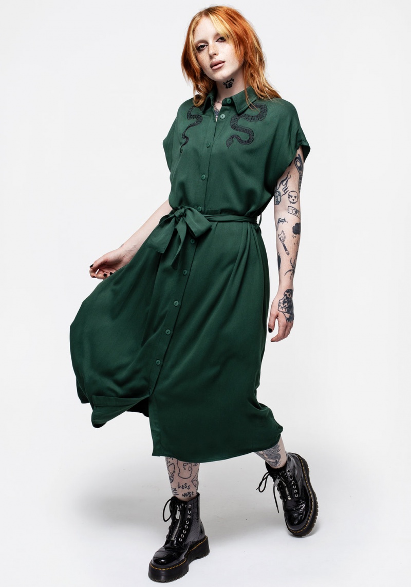 Disturbia Slither Relaxed Midi Shirt Šaty - Green | IP3054876