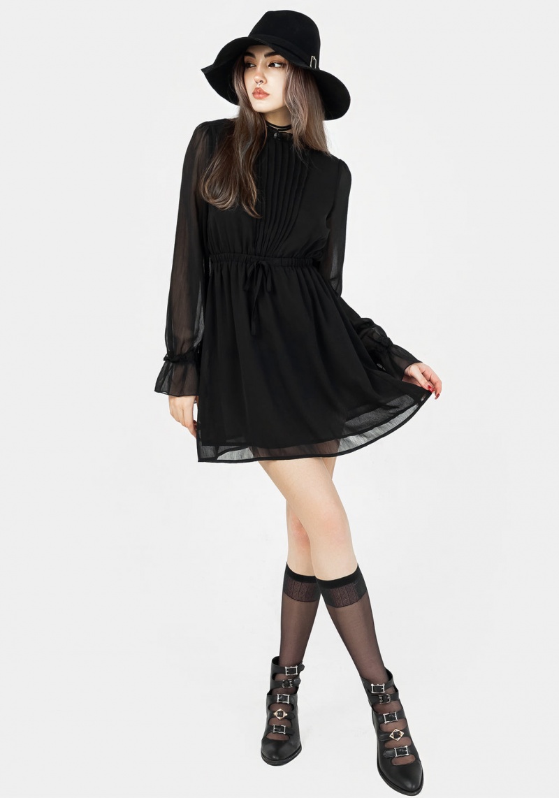 Disturbia Spirit Sheer Pintuck Ruffle Mini Šaty | DK1270493