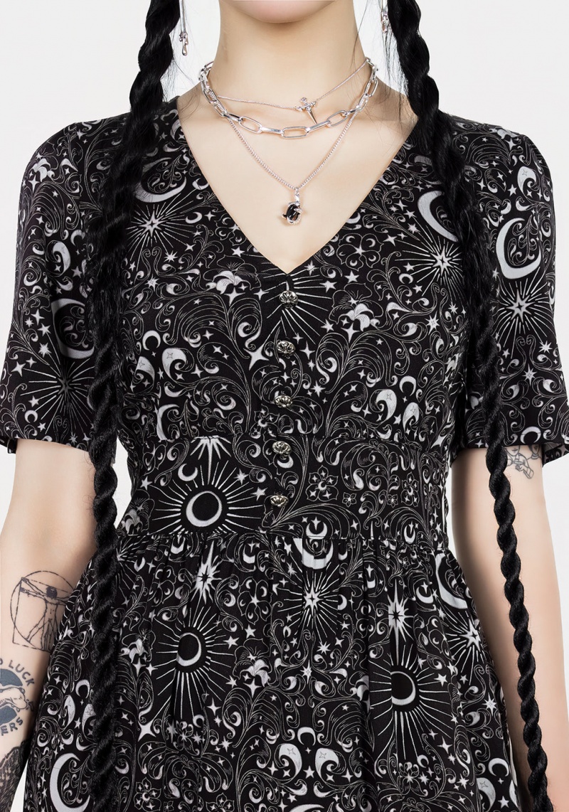 Disturbia Stellaluna V Neck Button Krátké Sleeve Midaxi Šaty | JX9214563