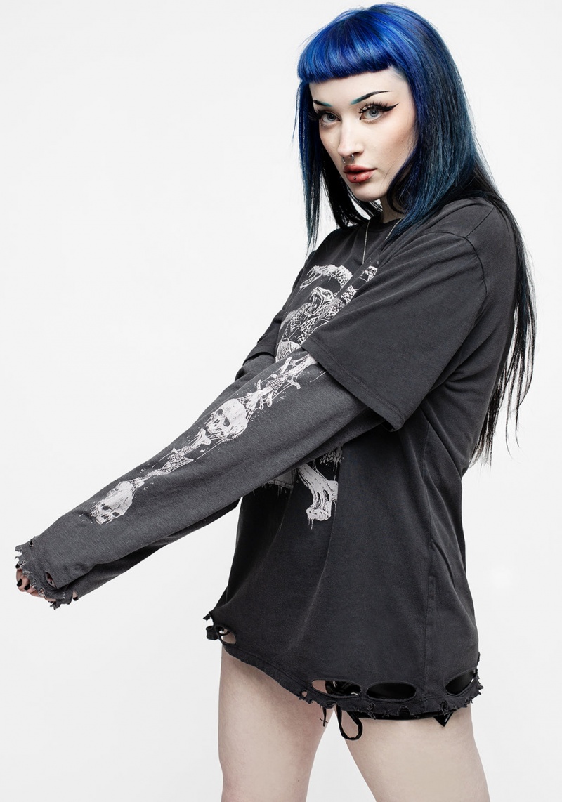 Disturbia Temptation Snakes Unisex Layered Distressed Long Sleeve T-shirt | NA7314528