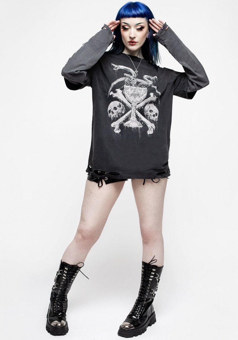 Disturbia Temptation Snakes Unisex Layered Distressed Long Sleeve T-shirt | NA7314528