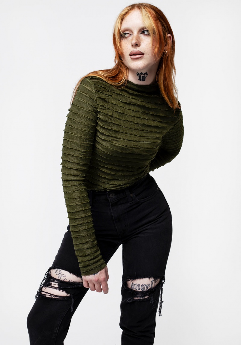 Disturbia Vitae Pruhovaný Crop Top - Green | ZR0834596